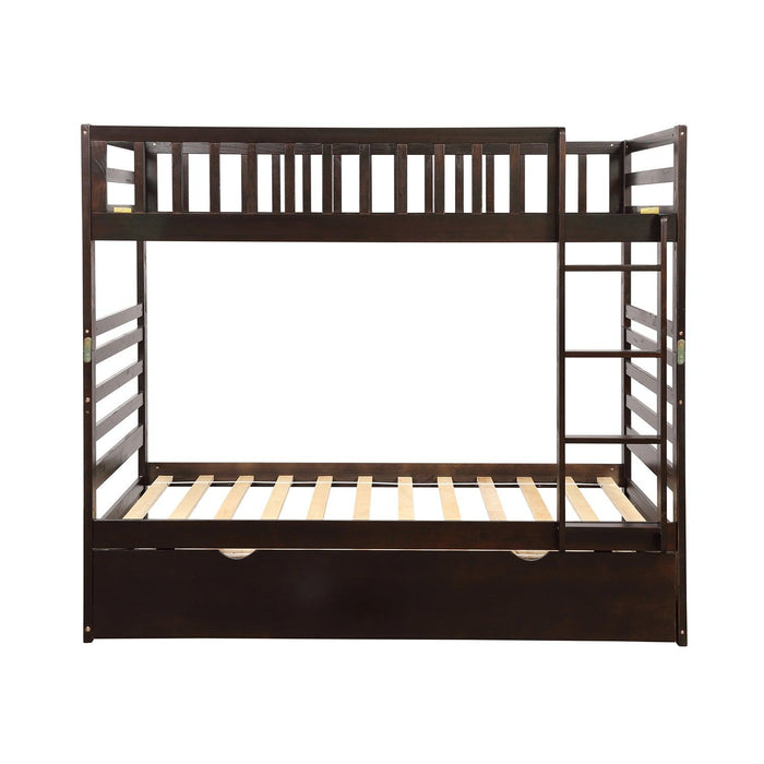 Twin over Twin Bunk Bed for Kids with Safety Rail and Twin Size Trundle Bed - Dark Brown