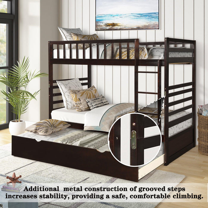 Twin over Twin Bunk Bed for Kids with Safety Rail and Twin Size Trundle Bed - Dark Brown
