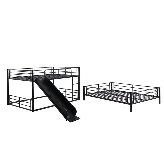 Full Size Convertible Metal Bunk Bed with Ladders and Slide - Black