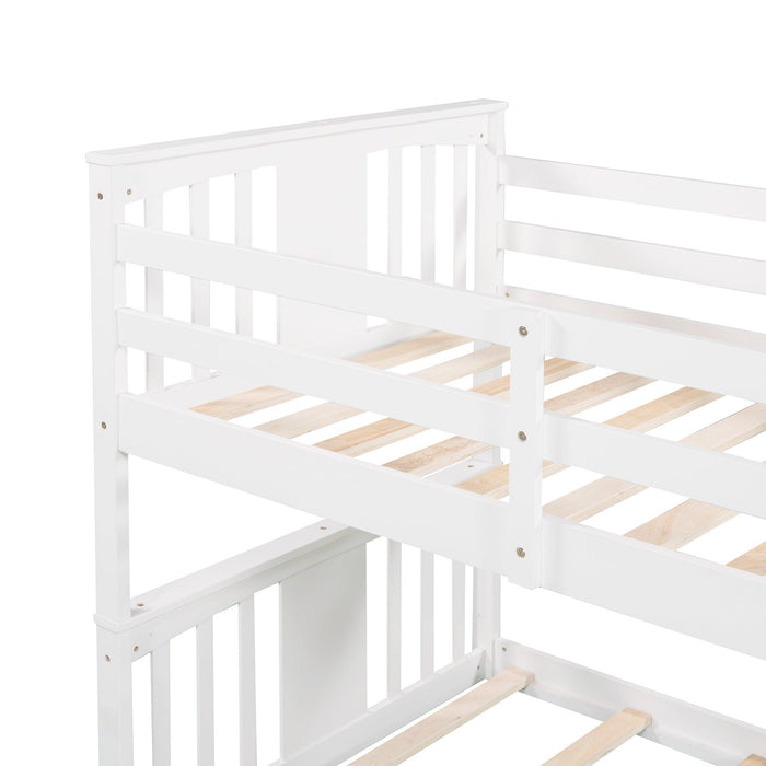 Twin over Twin Bunk Bed with Ladder - White