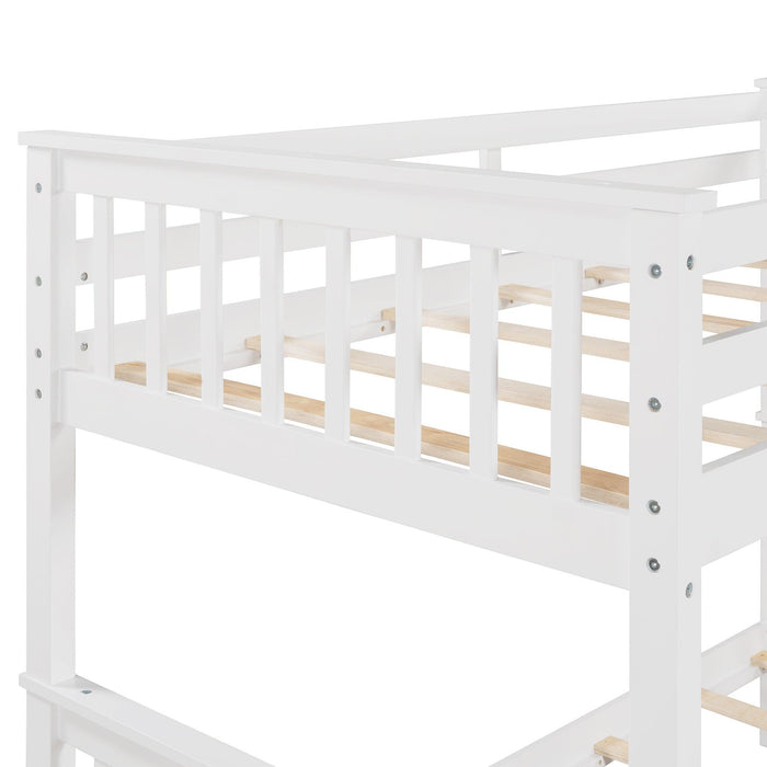 Twin over Twin Bunk Bed with Ladders and TwoStorage Drawers - White