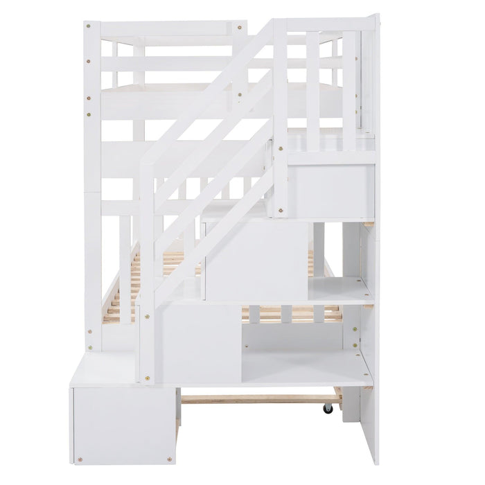 Twin over Twin or Twin over Full Convertible Bunk Bed withStorage Drawers and Twin Size Trundle Bed - White