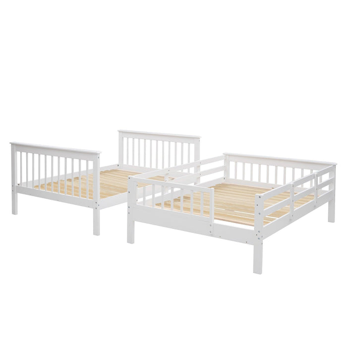 Full over Full Bunk Bed withStorage Staircase and Guard Rail - White