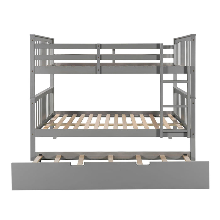 Full over Full Convertible Bunk Bed with Twin Size Trundle and Ladder - Gray