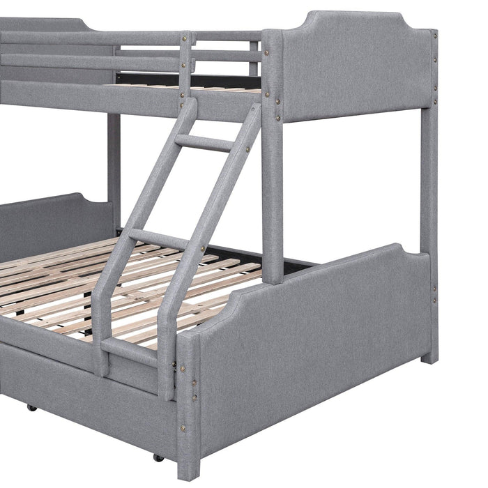 Twin over Full Bunk Bed with Two Drawers, Slide, Headboard and Footboard - Grey