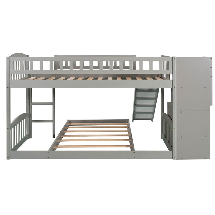 Twin over Twin Bunk Bed with Two Stairway Drawers and Slide - Gray