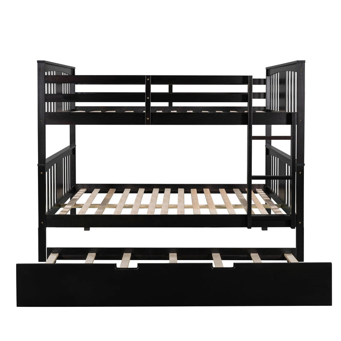 Full over Full Convertible Bunk Bed with Twin Size Trundle and Ladder - Espresso