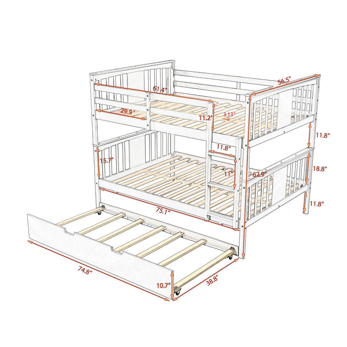 Full over Full Convertible Bunk Bed with Twin Size Trundle and Ladder - Espresso