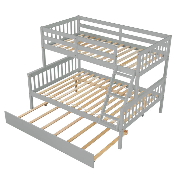 Twin over Full Convertible Bunk Bed with Lader, Safety Rails and Twin Size Trundle - Gray
