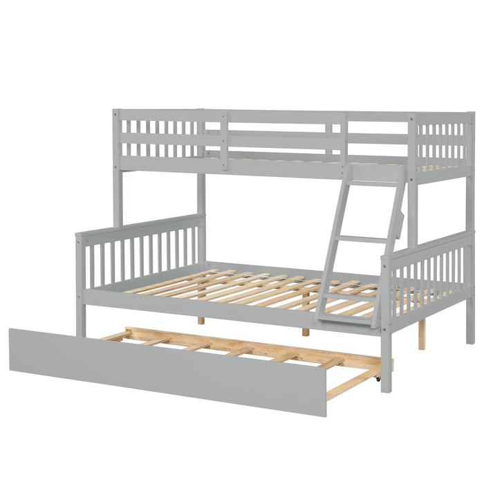 Twin over Full Convertible Bunk Bed with Lader, Safety Rails and Twin Size Trundle - Gray