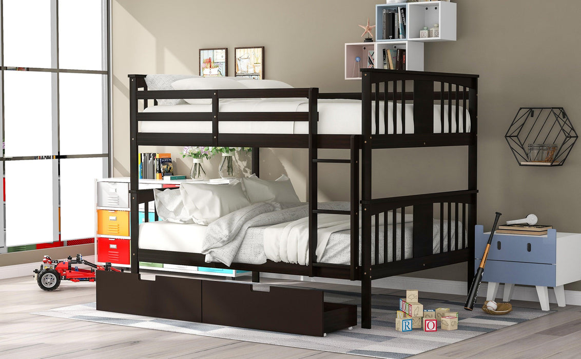 Full over Full Convertible Bunk Bed with Drawers and Ladder - Espresso