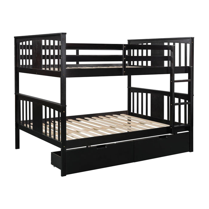 Full over Full Convertible Bunk Bed with Drawers and Ladder - Espresso