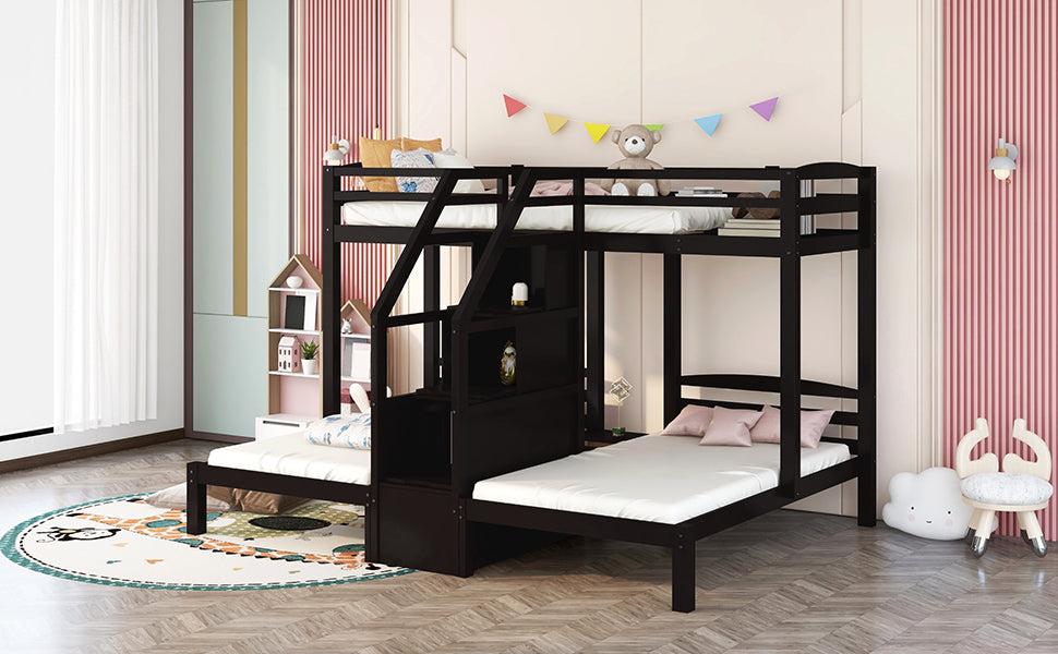 Twin over Twin and Twin Bunk Bed with Staircase andStorage Drawer - Espresso