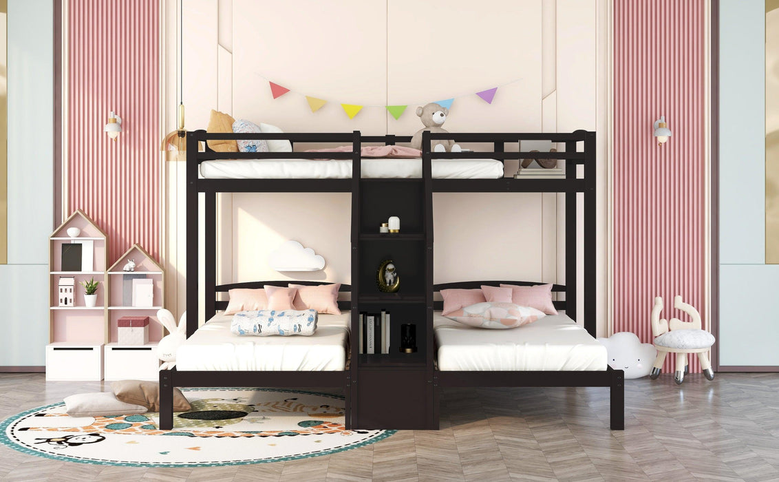 Twin over Twin and Twin Bunk Bed with Staircase andStorage Drawer - Espresso