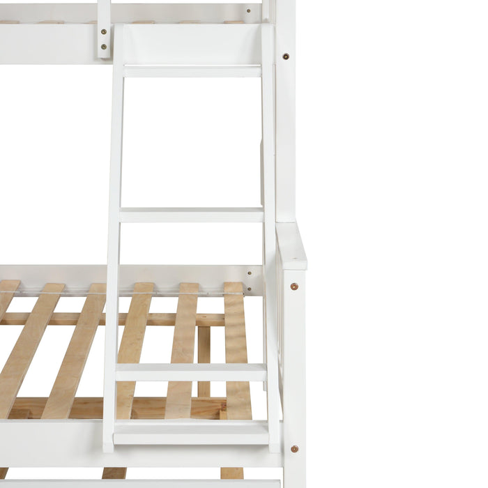 Twin over Full Convertible Bunk Bed with Lader, Safety Rails and Twin Size Trundle - White