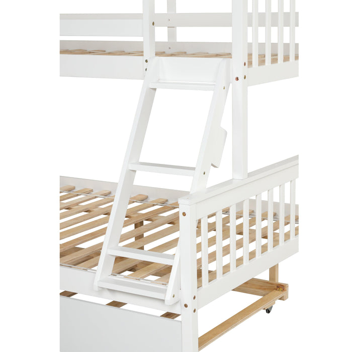Twin over Full Convertible Bunk Bed with Lader, Safety Rails and Twin Size Trundle - White