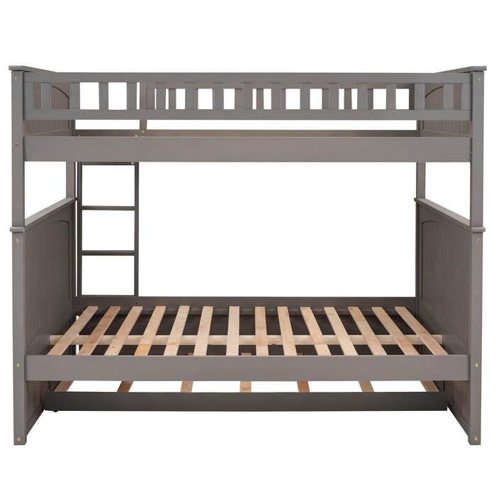 Full over Full Bunk Bed with Twin Size Trundle and Guardrails - Brushed Gray
