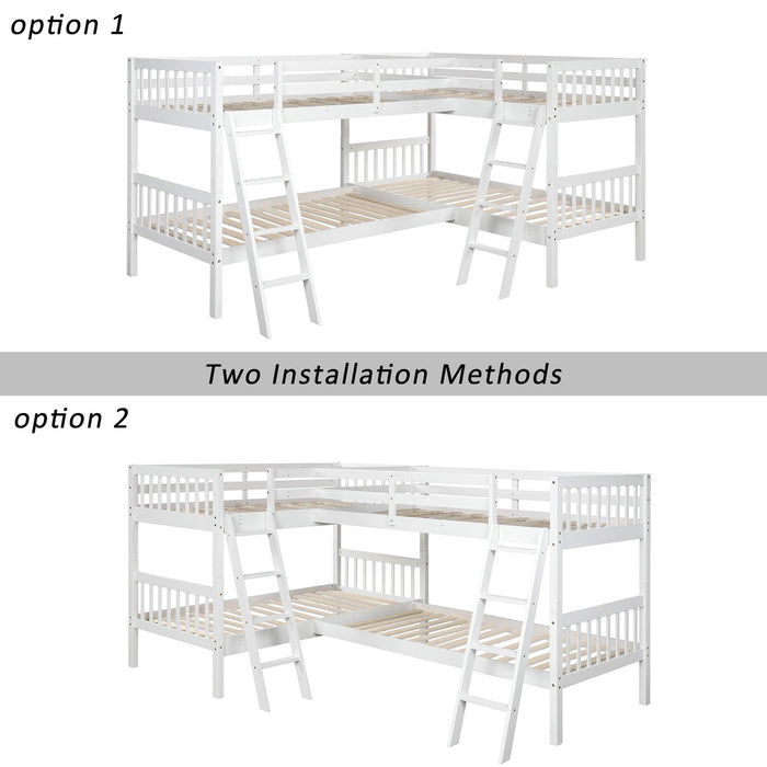 Twin over Twin L-Shaped Bunk Bed with Ladders - Gray