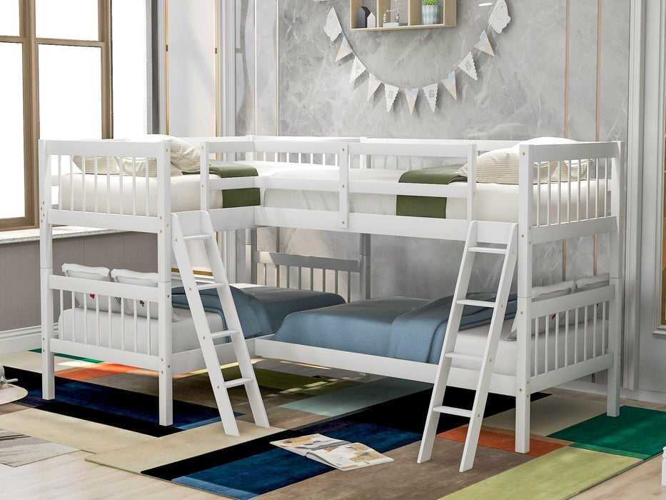 Twin over Twin L-Shaped Bunk Bed with Ladders - Gray