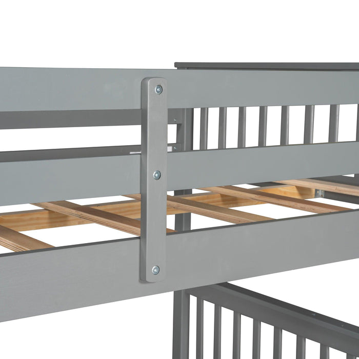 Full over Full Bunk Bed with Ladders and TwoStorage Drawers - Gray