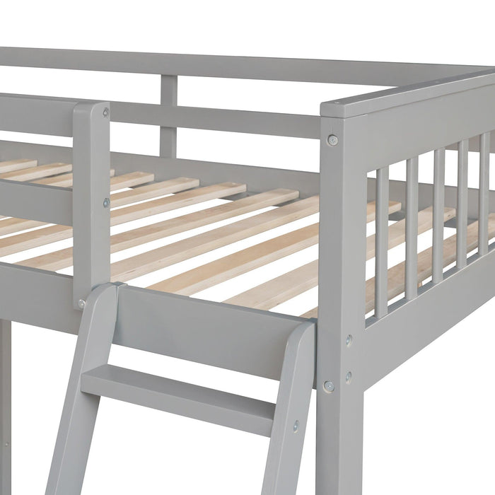 Twin over Full L-Shaped Bunk Bed With 3 Drawers, Ladder and Staircase - Gray