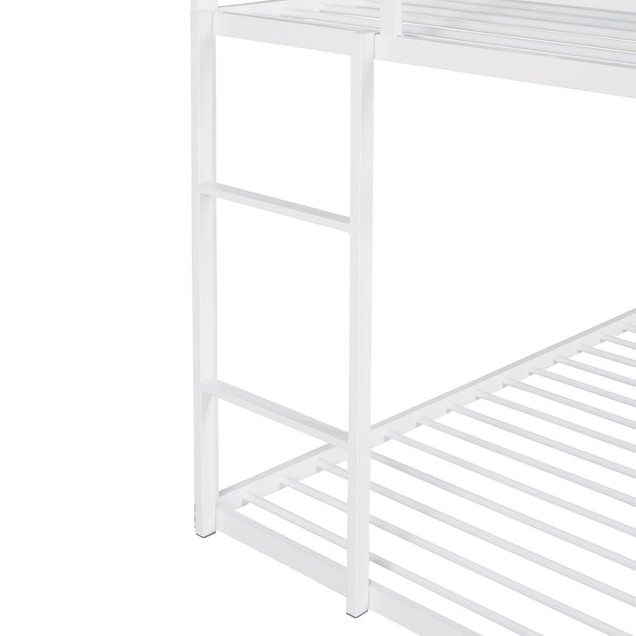 Twin over Twin Metal House Shaped Bunk Beds with Built-in Ladder - White