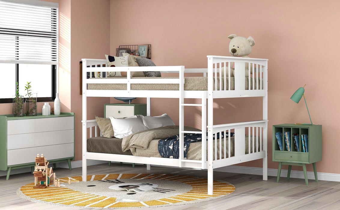 Full over Full Bunk Bed with Ladder - White