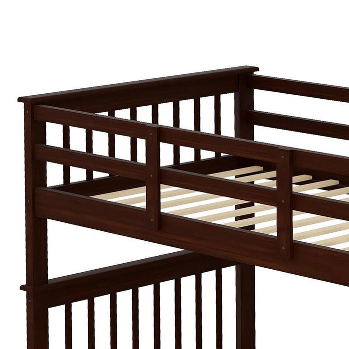 Twin Over Twin Bunk Bed withStorage Staircase and Guard Rail - Espresso color