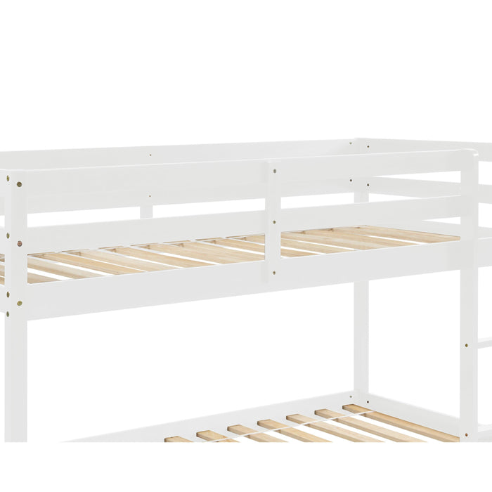 Twin over Twin Floor Bunk Bed with Ladder - White