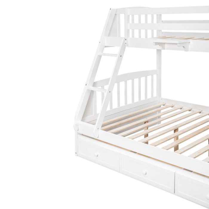 Twin Over Full Convertible Bunk Bed with Drawers, Ladders andStorage Staircase - White