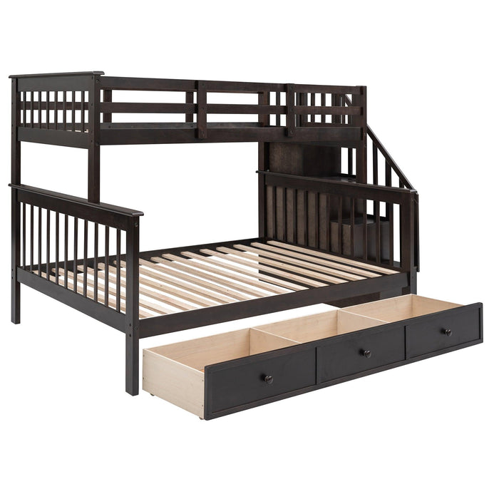Twin Over Full Bunk Bed with Drawer andStorage Staircase - Espresso