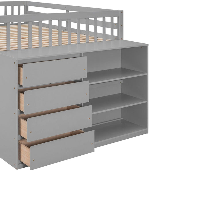 Full over Full Bunk Bed with 4 Drawers and 3 Shelves - Gray