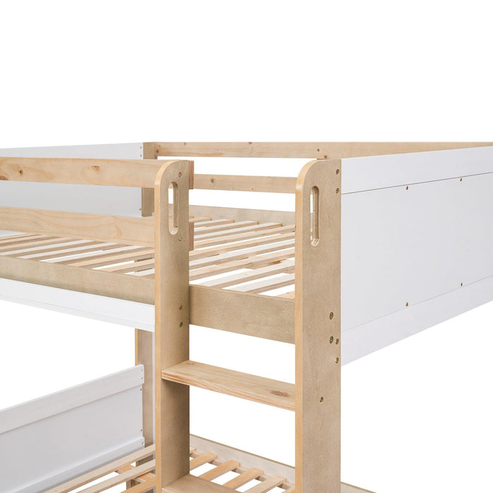 Full over Full Bunk Bed withStorage Shelves, Twin Size Trundle and Ladder - White