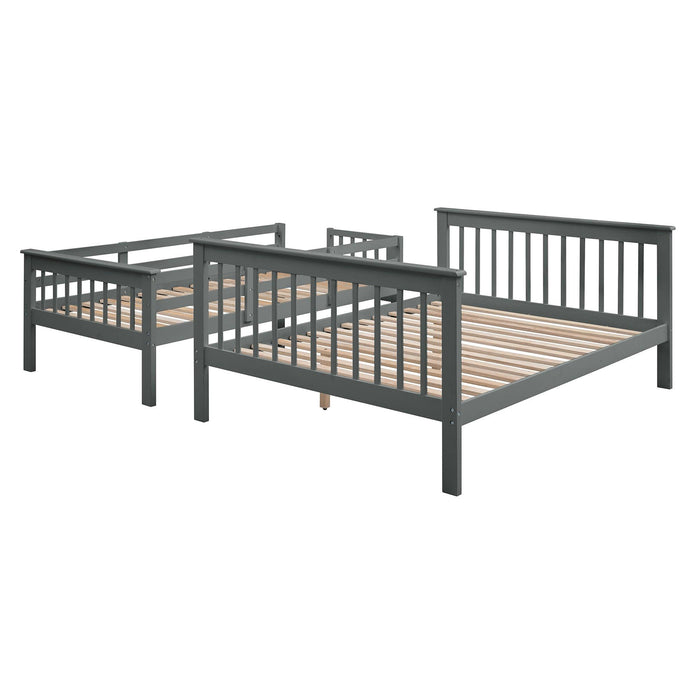 Twin Over Full Bunk Bed withStorage Staircase and Guard Rail - Gray