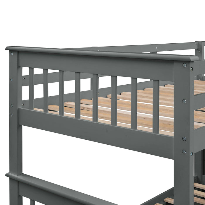 Twin Over Full Bunk Bed withStorage Staircase and Guard Rail - Gray