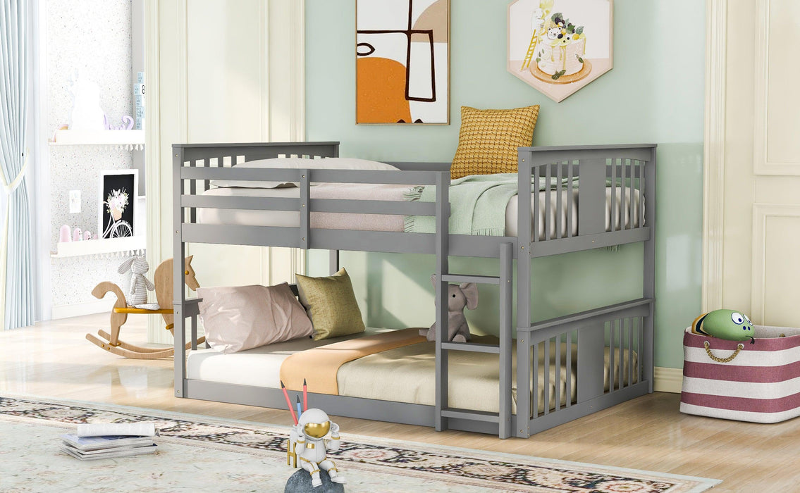 Full Over Full Low Bunk Bed with Ladder - Gray