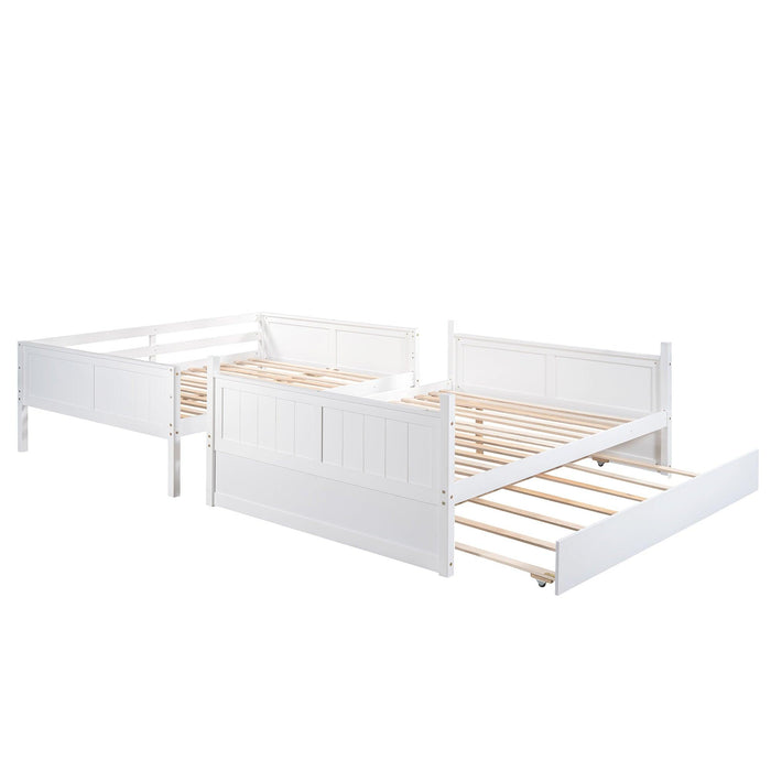 Full Over Full Bunk Bed with Twin Size Trundle, Ladder, Head and Footboard - White