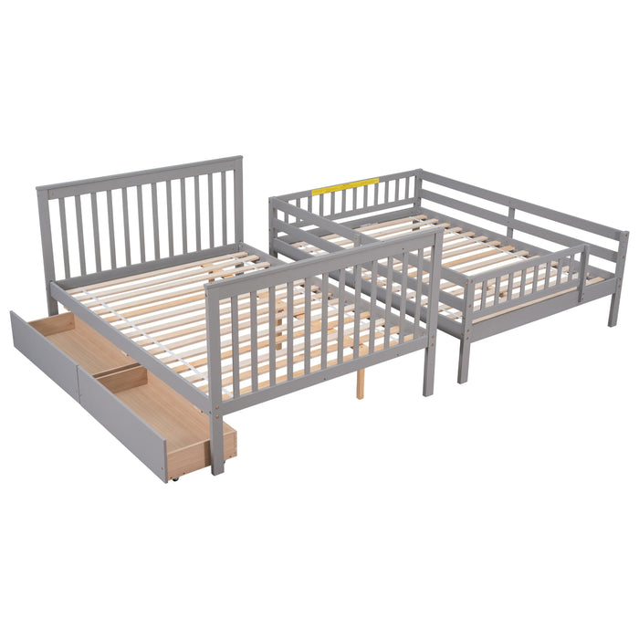 Full Over Full Convertible Bunk Bed with Drawers,Storage Staircase, Head and Footboard - Gray