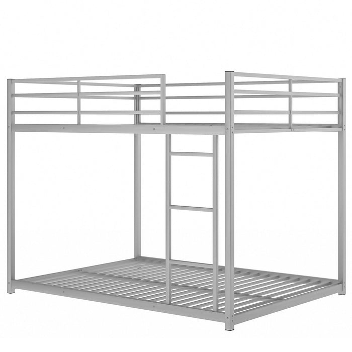 Full over Full Low Metal Bunk Bed with Ladder and Guardrail - Silver