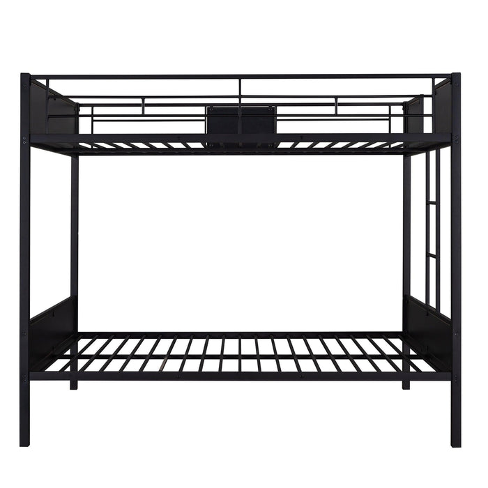 Modern Style Full over Full Metal Bunk Bed Safety Rail and Built-in Ladder