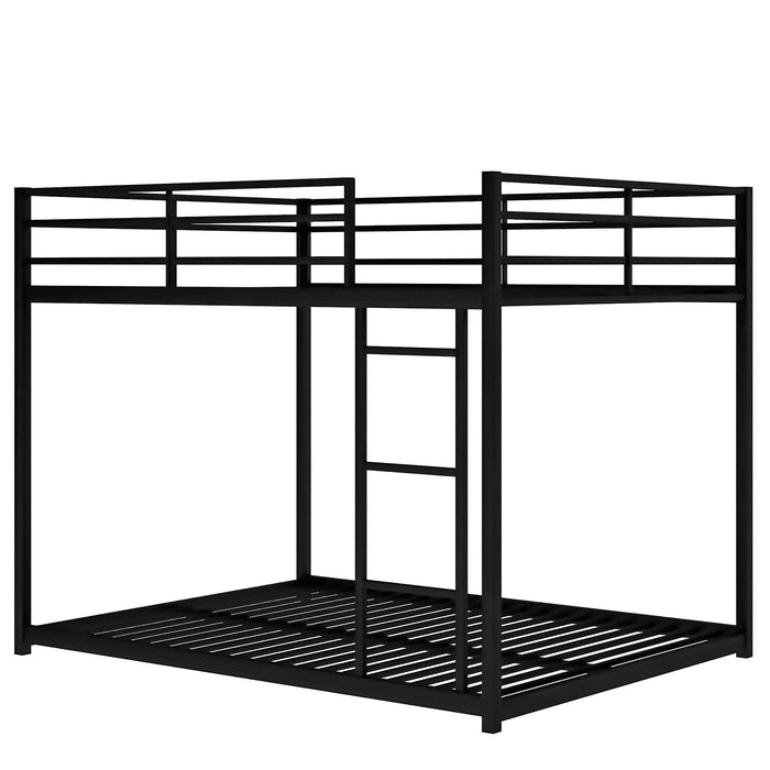 Full over Full Low Metal Bunk Bed with Ladder and Guardrail - Black