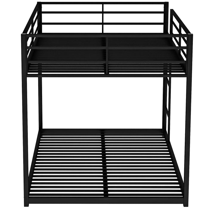 Full over Full Low Metal Bunk Bed with Ladder and Guardrail - Black