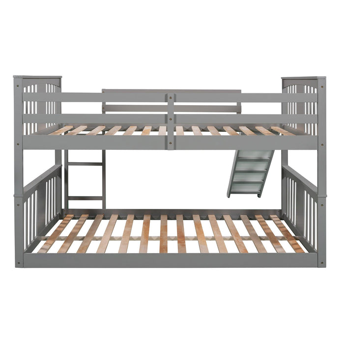 Full Over Full Bunk Bed with Ladder with Slide - Gray