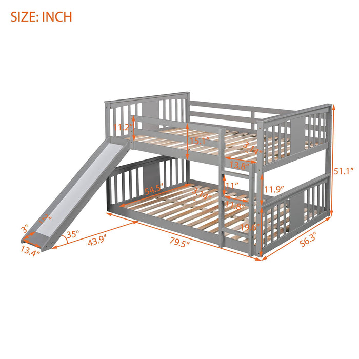 Full Over Full Bunk Bed with Ladder with Slide - Gray