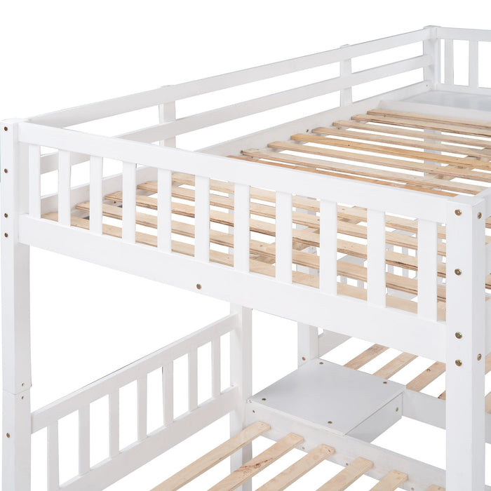 Full Over Twin and  Twin Bunk Bed with Drawers and Guardrails - White