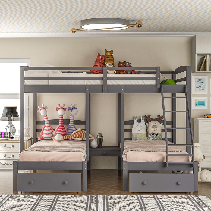 Full over Twin and Twin Bunk Bed with Drawers - Gray