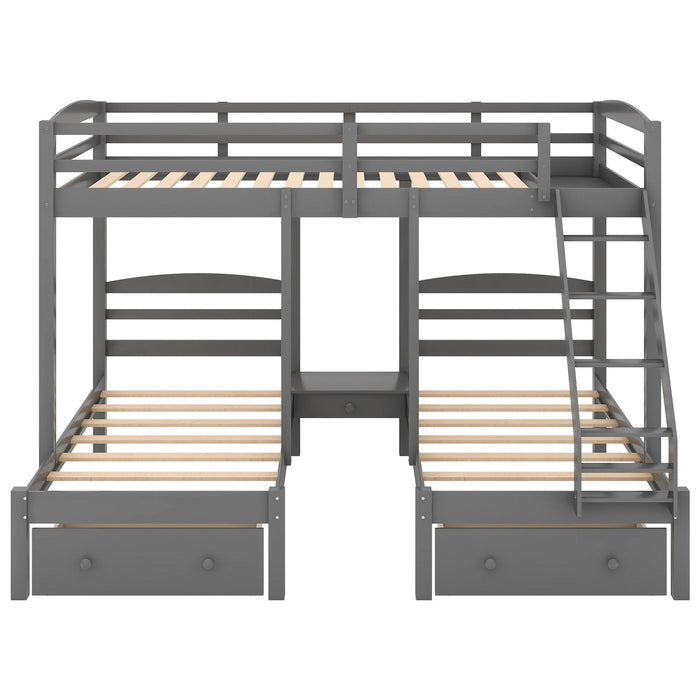 Full over Twin and Twin Bunk Bed with Drawers - Gray