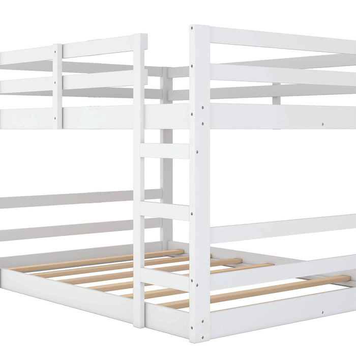 Full Over Full Low Bunk Bed with Ladder - White