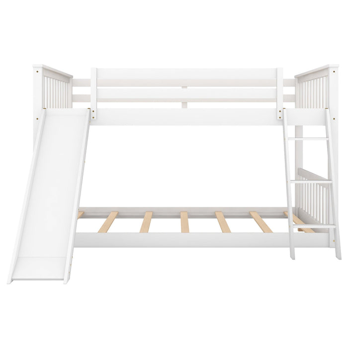 Full over Full Bunk Bed with Slide and Ladder - White