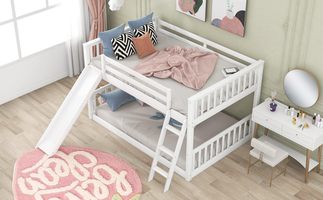 Full over Full Bunk Bed with Slide and Ladder - White